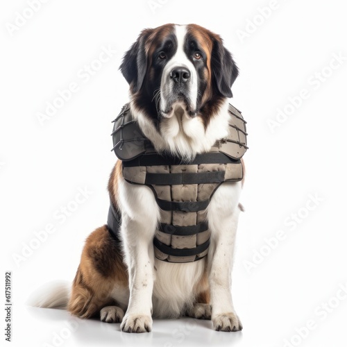 Dog guard on a white background. Security agency. Dog training. Generative AI © spyrakot