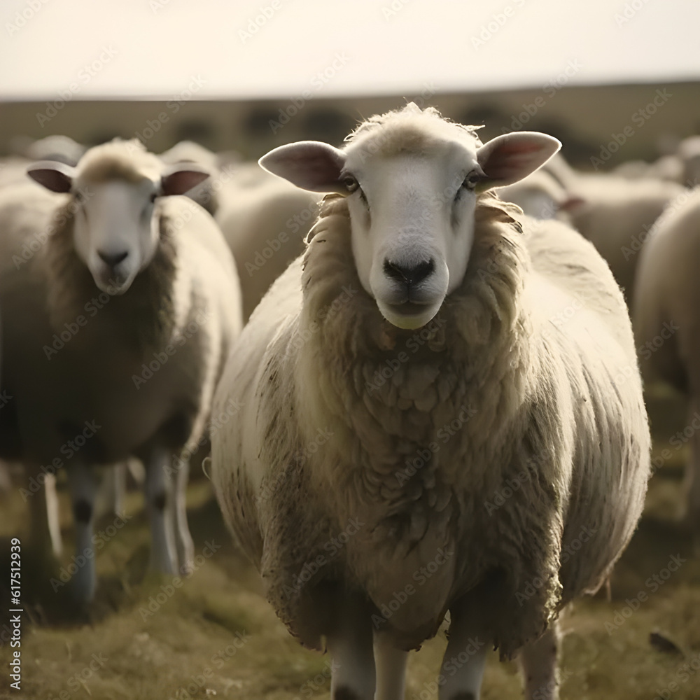 sheep, grazing sheep - Generative AI