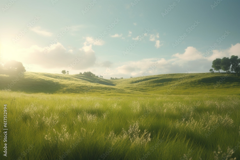 A minimalist landscape with a scenic meadow or prairie, Generative AI
