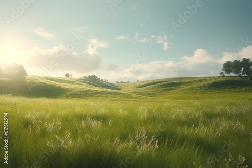 A minimalist landscape with a scenic meadow or prairie, Generative AI