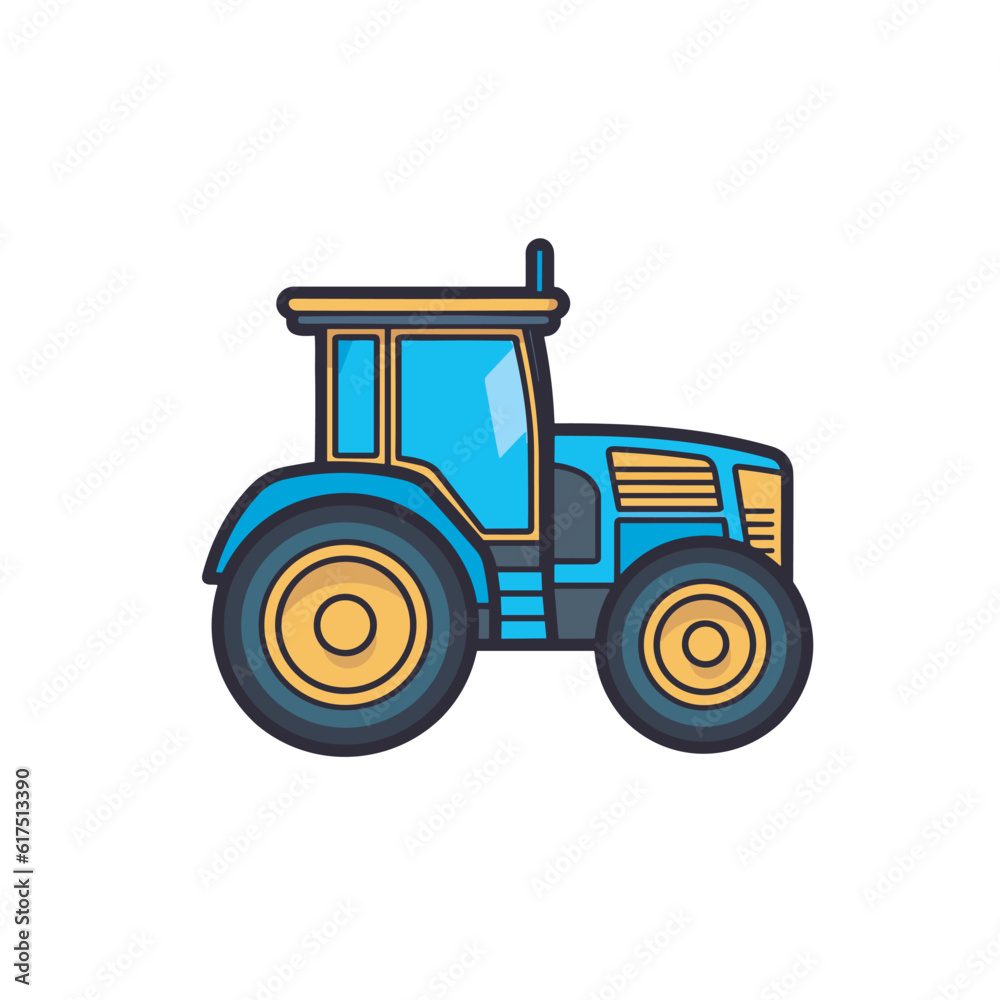 A blue and yellow tractor on a white background A blue and yellow tractor on a white background