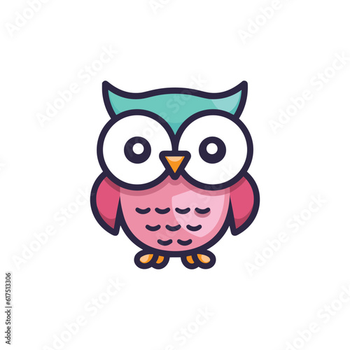 A pink and blue owl with big eyes