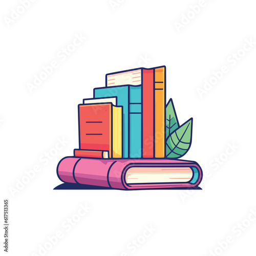 A stack of books with a leaf on top