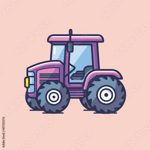 A purple tractor on a pink background
