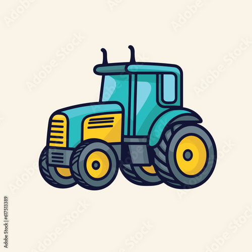 A blue and yellow tractor on a white background