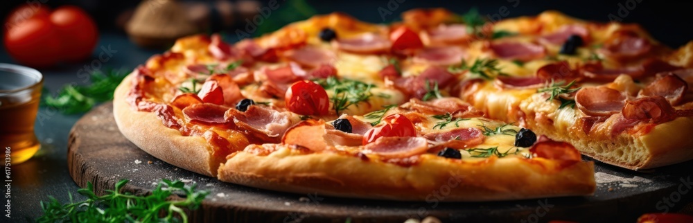 Traditional italian pizza. Delicious taste Hawaiian pizza. Generative AI Traditional italian pizza. Delicious taste Hawaiian pizza. Generative AI