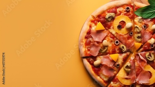 Traditional italian pizza. Delicious taste Hawaiian pizza. Generative AI