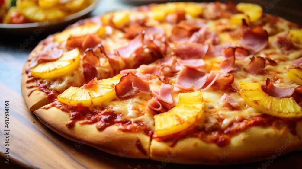 Traditional italian pizza. Delicious taste Hawaiian pizza. Generative AI Traditional italian pizza. Delicious taste Hawaiian pizza. Generative AI