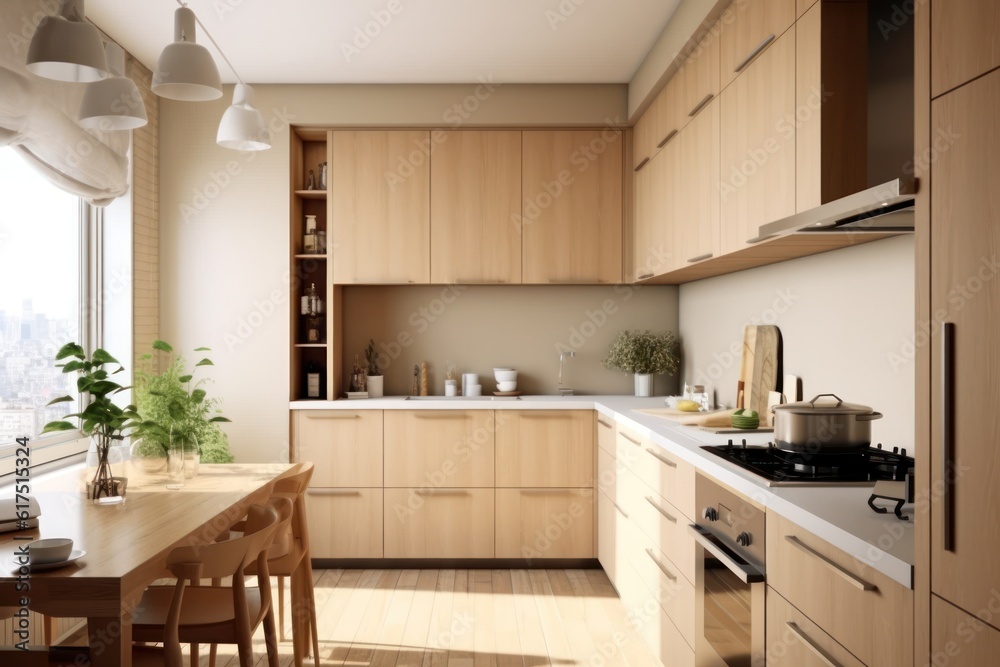 3D Render of an Elegant, Modern Kitchen with High-End Finishes and a Breakfast Bar 3D Render of an Elegant, Modern Kitchen with High-End Finishes and a Breakfast Bar