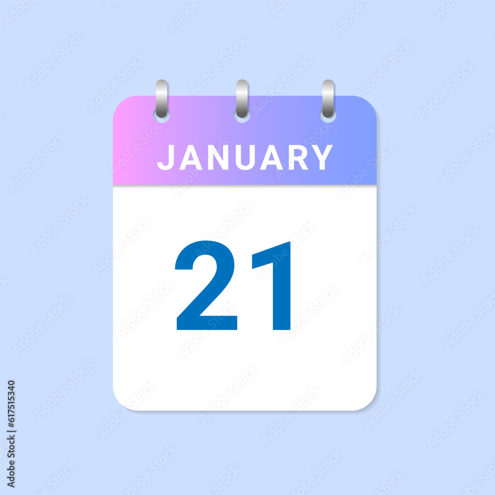 Day of 21st January. Daily calendar of january month on white paper note. Day of 21st January. Daily calendar of january month on white paper note.