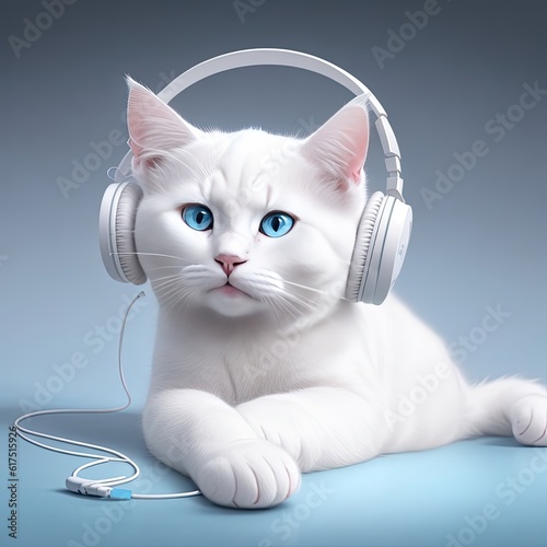 A cat wearing headphones. Generative AI 