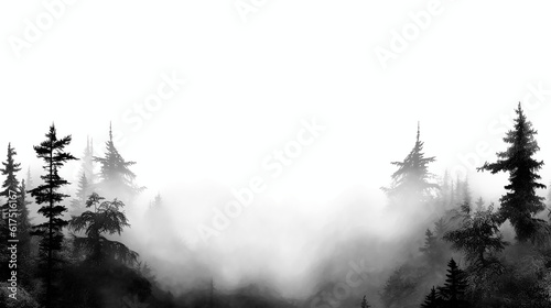 Black forest trees silhouette isolated transparent - Generative AI