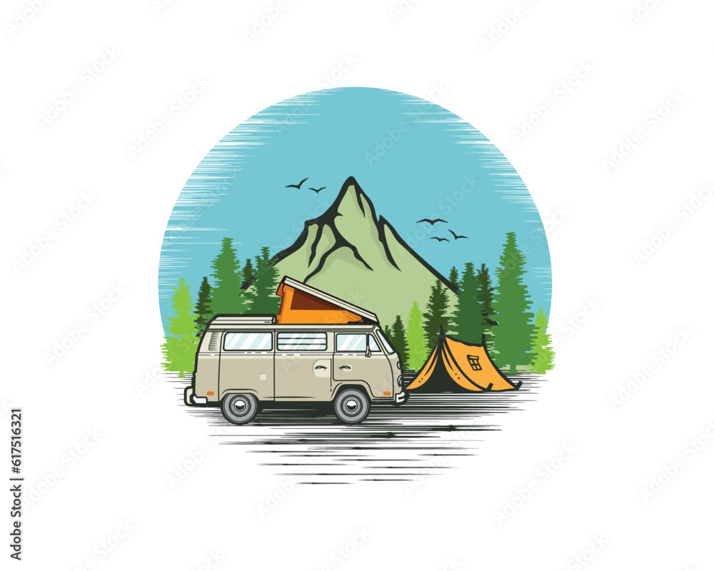 Obraz premium Vector camper van car logo design template illustration