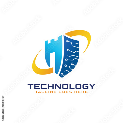 Shield cyber logo and key hole fort with technology concept