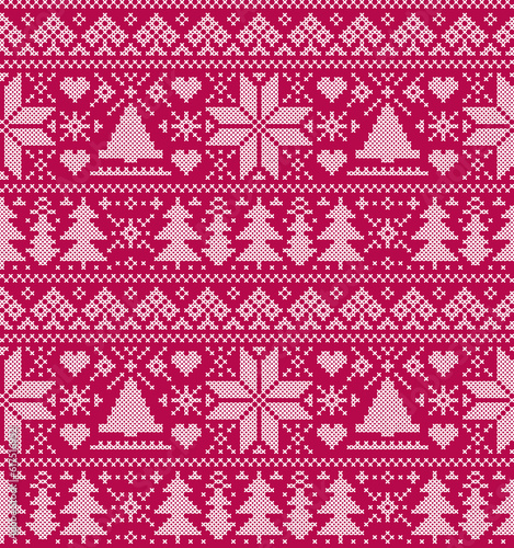 Illustration of christmas seamless pattern with trees and snowflakes