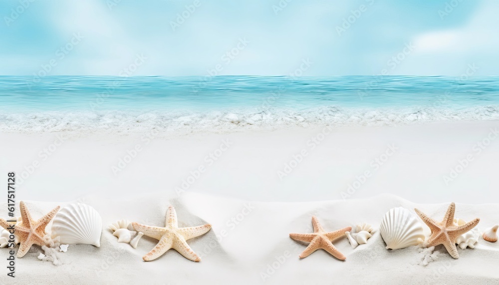shells and starfish on the beach, AI generative shells and starfish on the beach, AI generative