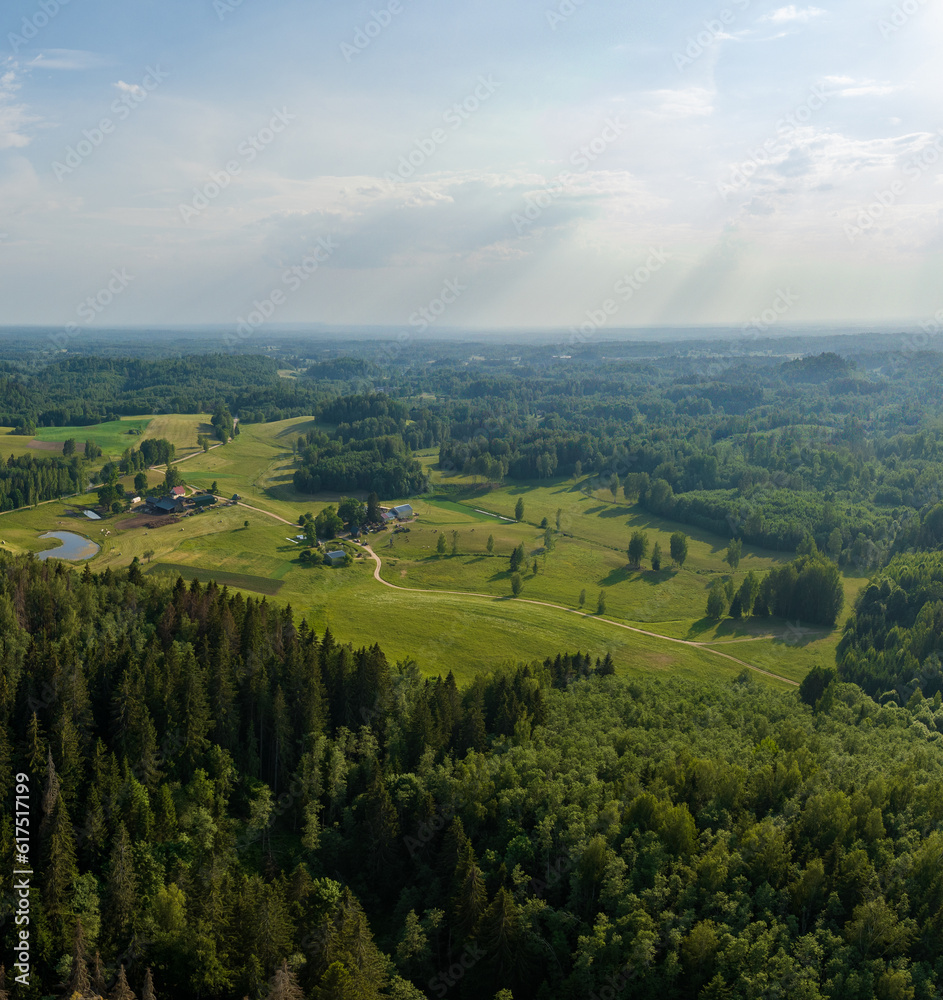 Obraz premium Jaunlaicene parish, Aluksne county. Landscape near Dēliņkalns observation tower.