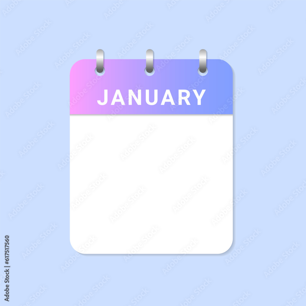 Empty daily calendar of january month on white paper note Empty daily calendar of january month on white paper note