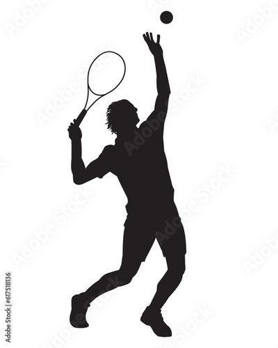 A tennis player man silhouette sports person design element. Illustration © SlayStorm