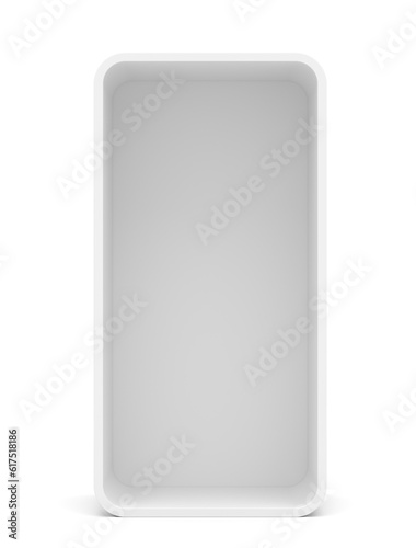 Blank empty rounded showcase display. Front view. Mock-up. Ready for your design. Isolated. 3D illustration