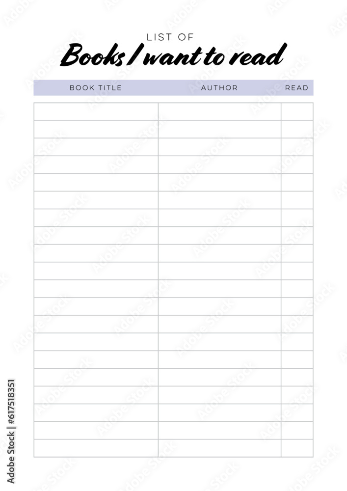 List of books I want to read. Printable planner page A4. List of books I want to read. Printable planner page A4.