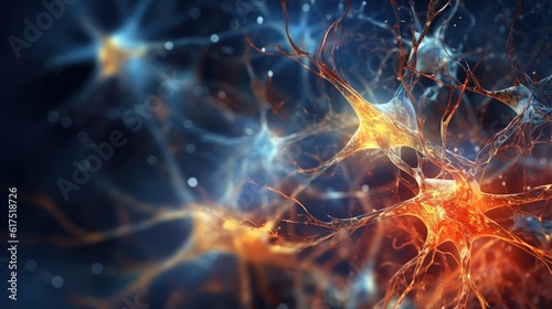 brain cell neural network synapses showing neural activity, neurons firing, intelligence medical neurobiology concept photo