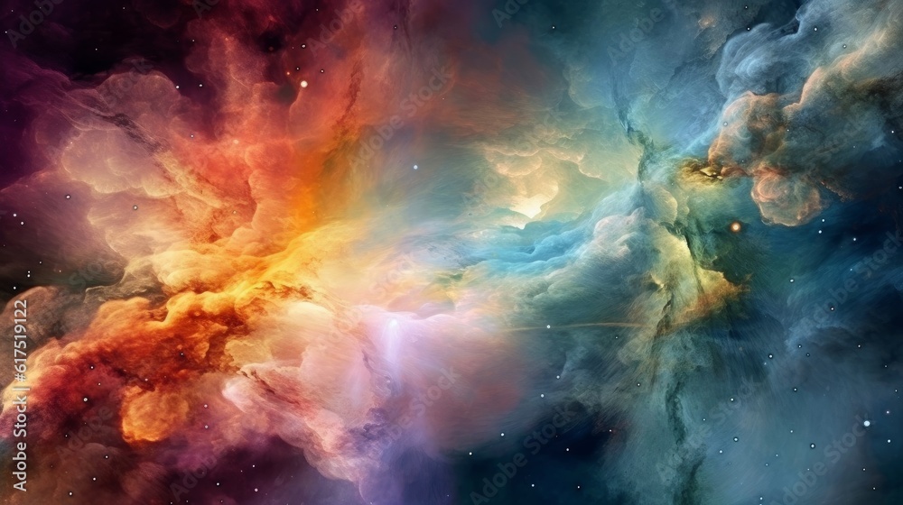 Colorful and ethereal nebulae, such as the Orion Nebula. AI generated