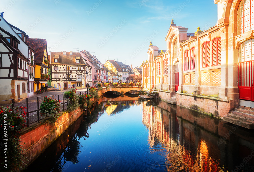 canal of Colmar, beautiful town of Alsace, France, toned