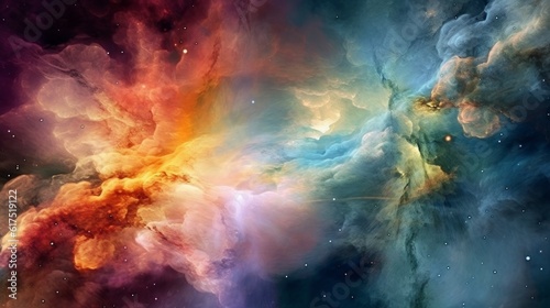 Colorful and ethereal nebulae, such as the Orion Nebula. AI generated © PandaStockArt