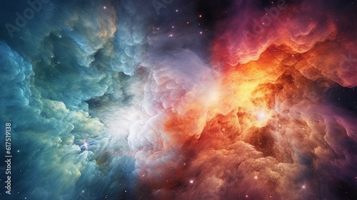 Colorful and ethereal nebulae, such as the Orion Nebula. AI generated