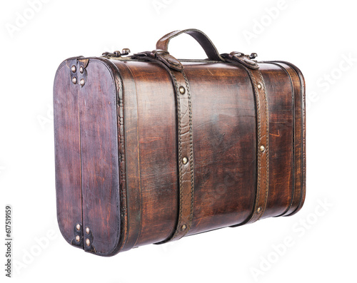 retro wooden suitcase isolated on white background