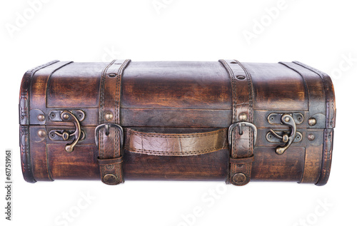 retro wooden suitcase isolated on white background