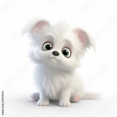 Cute fluffy white puppy cartoon illustration. generative ai.