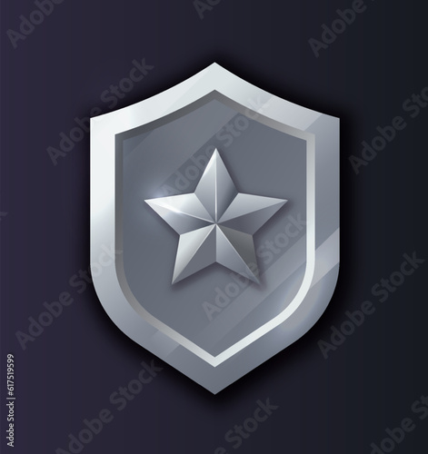 3D game platinum shield icon concept