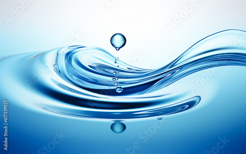Abstract water image. Falling water droplets create intricate ripples on an abstract water surface. The image is clean and high definition.  Generative AI