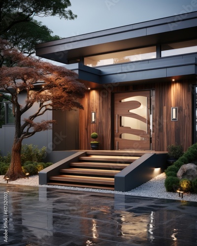 The house s precious jewel is its wooden door with metal accents.  Illustration  Generative AI 