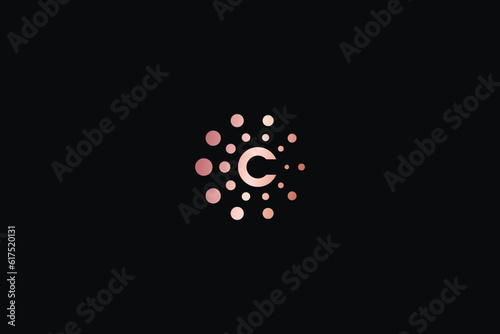C letter circular design modern style creative golden wordmark design, c with dots circular design