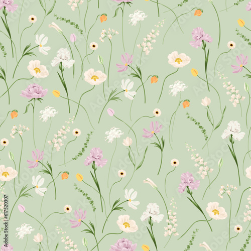 Vector Seamless Floral Pattern in Pastel Colors