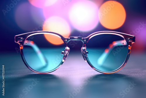 Eyeglasses with bokeh in the background. Selection of glasses for vision concept. Generative AI © barmaleeva