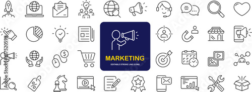 Fotografie, Tablou Digital Marketing set of web icons in line style