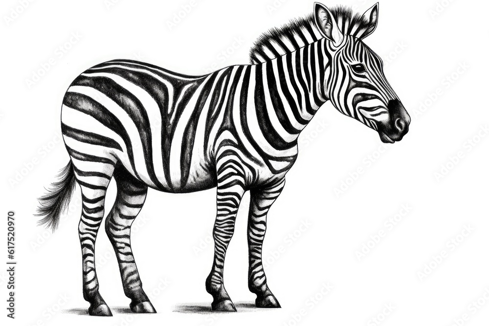 Obraz premium Cute Zebra drawing on white background - generative AI