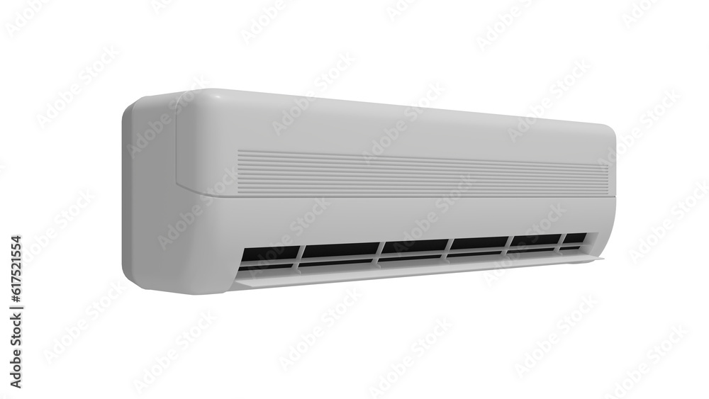 White modern air conditioner isolated on transparent and white background. Minimal concept. 3D render White modern air conditioner isolated on transparent and white background. Minimal concept. 3D render