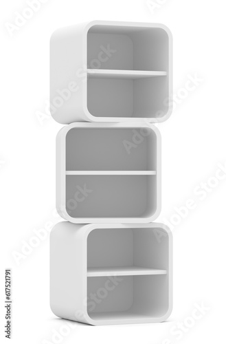 Empty rounded retail shelves. Front view. Template. 3D Illustration  Isolated on white