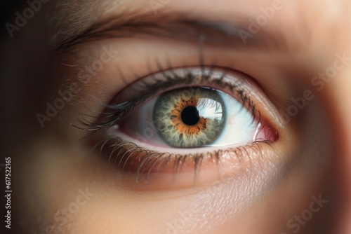 close up of a female eye, Digital Intrigue: A Captivating Close-Up Photograph of a White Hacking Symbol in Front of a Human Eye, Illuminating the Intersection of Technology and Identity