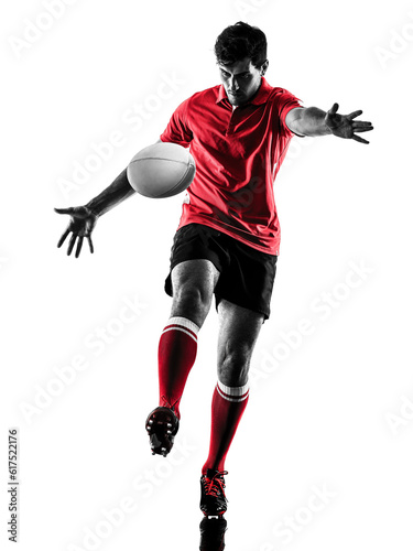 one caucasian rugby man player silhouette isolated on white background © Designpics