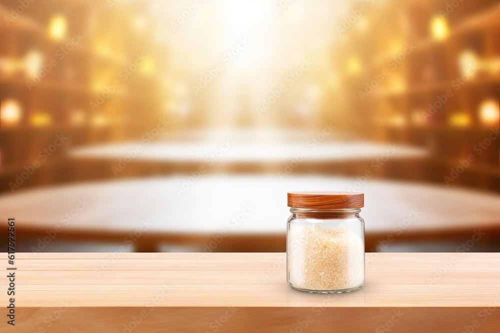 rustic wooden table with a jar of salt as centerpiece rustic wooden table with a jar of salt as centerpiece
