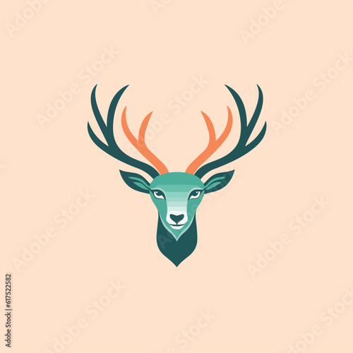 Deer in icon, logo style. Cartoon animal design. Flat vector illustration isolated 