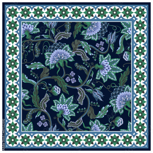 Deasign scarf with Indian floral ornament. Vector.