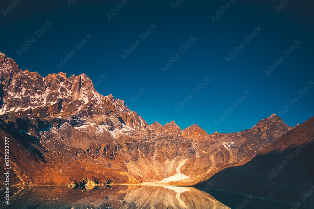 Himalaya Mountain landscape. Dudh pokhari Gokyo lake and Phari Lapche ...