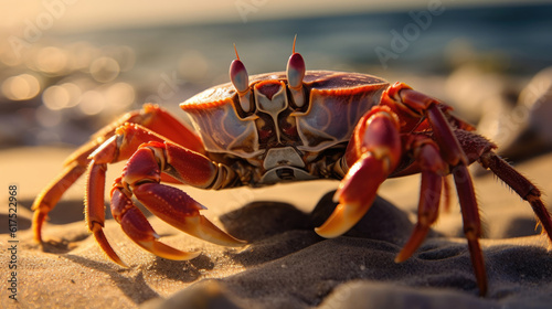 Photography close up of a crab on the beach